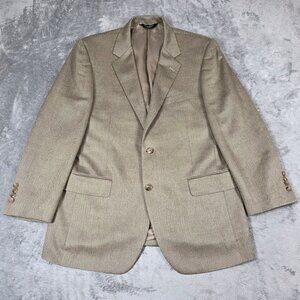 Jos A Bank Sport Coat Mens 42R Beige Houndstooth Silk Camel Hair Blazer Jacket